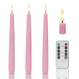 AFINETH Pink Flameless Taper Candles, 9.6" Battery Operated Candles with Remote, Real Wax Led Candles, Flickering Flameless Candlesticks for Home Party Wedding Romantic Night Decor