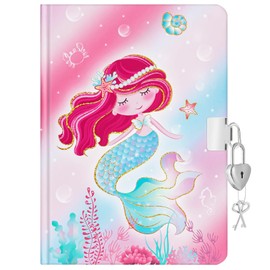 Kids Diary for Girls Mermaid Diary - Kids Diary Gold Foil Girls Mermaid Journal Private School Diary A5 Lined Writing Drawing Notepad with Lock