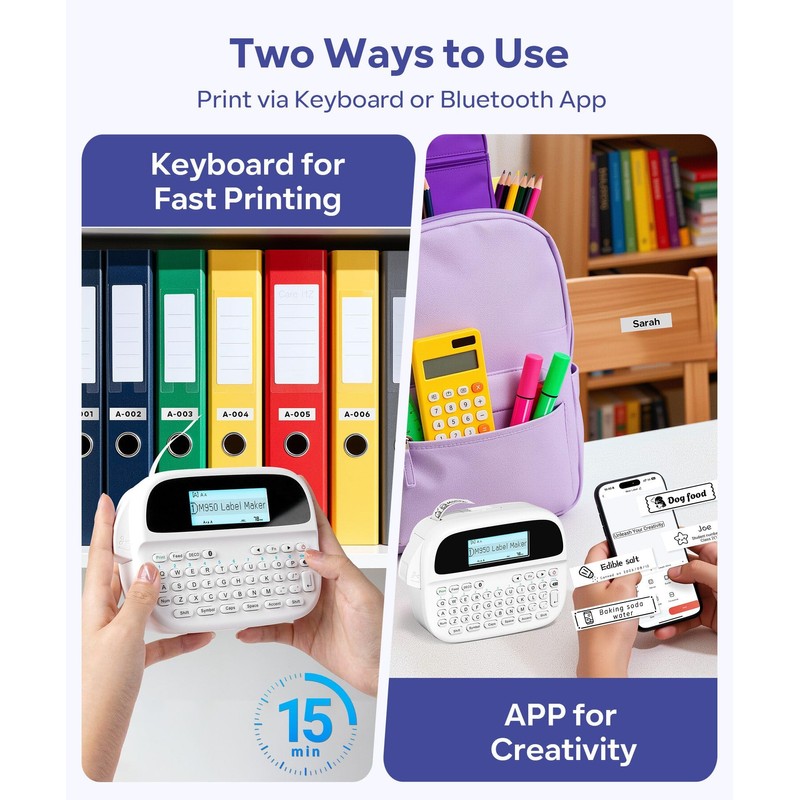 VolenGo M950 Label Maker, Rechargeable Backlit Portable Bluetooth Labeler Machine