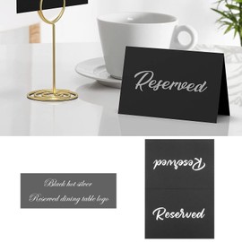 eMagTech Pack of 20 Signs for Reserved Tables Double Sided Tent Cards Silver Foil Labels for Reserved Seats for Wedding Party Restaurant Supplies 10 x 15 cm Black