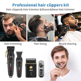 Professional Cordless Hair Clipper for Men, Beard Trimmers, Electric Foil Shavers and Nose Hair Trimmer Set, Rechargeable Barber Clipper and Hair Cutting Grooming Kit