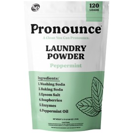 Pronounce Laundry Detergent Powder Alternative | Non-Toxic, Eco-Friendly, Natural for Sensitive Skin, Eczema, and Babies. Stain + Smell Fighting. HE Safe (Peppermint, 120 Loads)