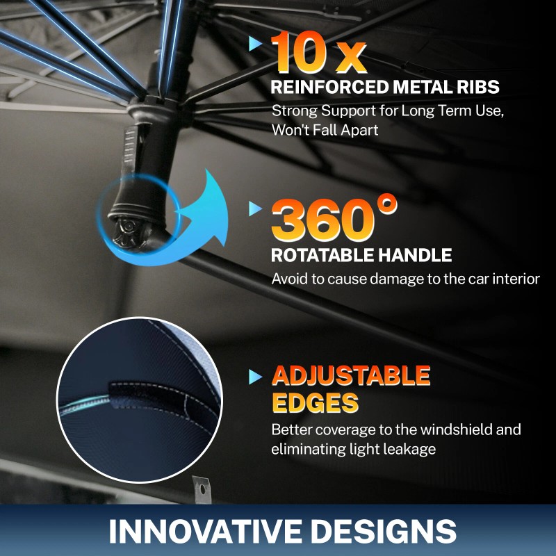 AUTOXBERT 3xWindshield Sun Shade Foldable Car Umbrella Front Side Window