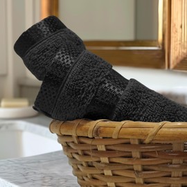 Casabella 12 Pack Flannel Face Cloth - 100% Cotton Face Towels Soft & Absorbent Super Quality Washcloths 30x30CM, Fingertip Towels for Makeup Removal & Cleansing - Black Face Cloth