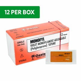 Oasis Monofyl (Poliglecaprone) Synthetic Absorbable Monofilament Suture, 4-0, (FS-2) 3/8 19mm Reverse Cutting Needle, 75cm, 12/Box, Veterinary Use