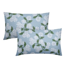 Light Blue Green White Hydrangea Pillow Covers 12x20 Set of 2 Floral Leaves Print Decorative Throw Pillowcases Outdoor Rustic Flower Farmhouse Spring Cushion Cases Decor for Home Couch Sofa Bed