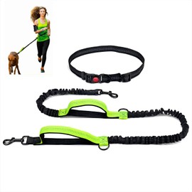 Hand Free Dog Lead, Bungee Dog Leash Heavy Duty Puppy Waist Belt for Medium & Large Pets, Adjustable Running Lead with Dual Padded Handle