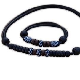 HANA LIMA Leather Necklace Bracelet Necklace Surfer Bracelet Leather Bracelet Surfer Chain Jewellery Set, Leather, Without Stone