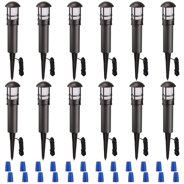 LEONLITE 12-Pack LED Landscape Path Lighting, 3W 12V AC/DC Low Voltage Pathway Lights CRI90+, IP65 Waterproof, Non-Dimmable, ETL Listed, Bronze Aluminum Housing, 3000K Warm White