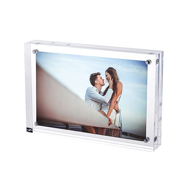 TRIXES Magnetic Acrylic Photo Frame, Picture Frame, Double Sided Display Block, Clear Transparent, Display Block, Picture Display, Homeware, 2cm Thick