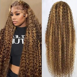 Tylokra 30inch Highlight Ombre Lace Front Wig Human Hair 13x6 HD Honey Blonde 4/27 Deep Wave Lace Frontal Wigs Glueless Wigs Human Hair