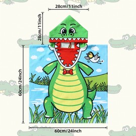 Toalla de Baño de Playa con Capucha para Niños,Poncho de Playa 100% Algodón Súper Suave y Absorbente,Bata de Baño de Gran Tamaño para Niños de 2 a 9 Años,Para Ducha,Playa,Piscina,Cocodrilo(60x 60 cm)…