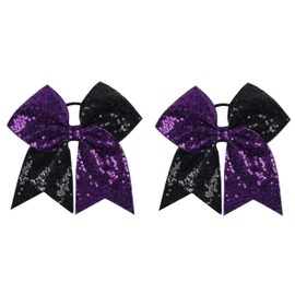 ZOONAI 2Pcs Women Teen Girls Large Sequins Hair Bows Elastic Big Hair Bow Hair Accessories Ponytail Holder Hair Tie (Purple Black)