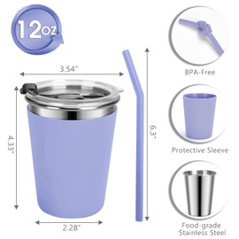 Vermida Kids Cups with Straws and Lids Leak Proof, 12oz Sippy Cups for Toddlers 1-3 No Spill, Spill Proof Cup Stainless Steel Kids Cup with Lids for School, Outdoor, 4 Pack