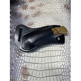 Carl Thomas Leathers Leather Pocket Left Hand Knife Sheath Fits Buck 110 or Buck 112, Folding Knife Sheath for Belt, Black, Sheath Only
