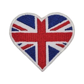 UK Flag Heart Applique Iron-On Patches for Clothing - Durable & Stylish Emboridery Designs Size: 2.5" W, 2.5" H