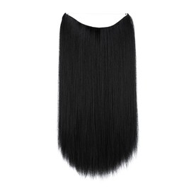 SARLA Invisible Wire Hair Extensions Black Straight Long Synthetic Hairpieces for Women 22 Inch Adjustable Headband Heat Resistant Fiber No Clip