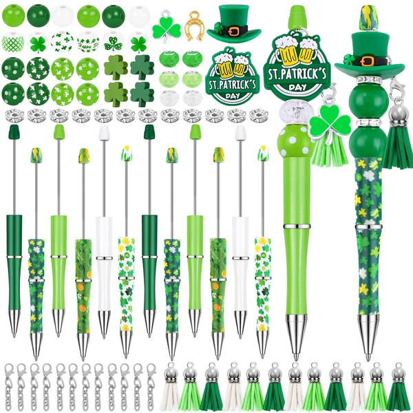 Vellibring 12 Set St Patricks Day Beadable Pens Plastic Bead