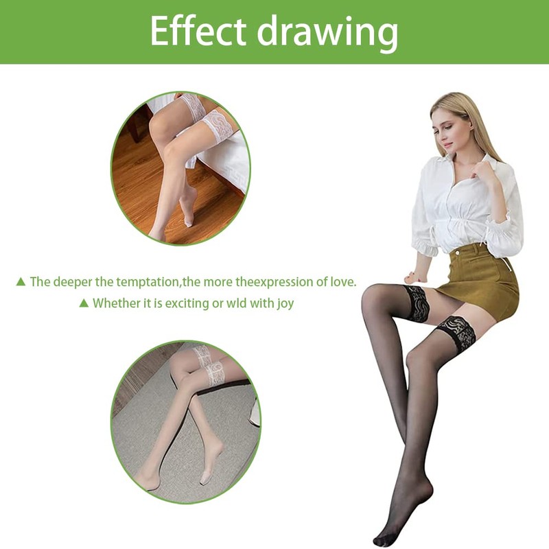 Confonze Women's Opaque Thigh High Stockings with Anti-fall Lace Top