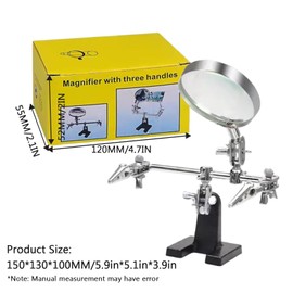 Yilceemy Third Hand Soldering, Soldering Third Hand, Soldering Auxiliary Clamp, Metal Base Plate with Magnifying Glass, 2.5x Magnification, Designed for Soldering