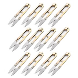 Generic TradingPost Sewing Fabric Scissors Snips | 12PCS High Carbon Steel Set | U-Shaped Scissors | Yarn Trimming Clippers | Art Projects | DIY Supplies | Fishing Line Braid Cutter, Gold/Silver