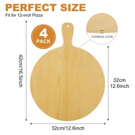 CYEAH 4 Pcs Wood Pizza Peel, 12-Inch Large Wooden Pizza Paddle Set for Pizza Stone, Oven, Pan or Grill, Indoor & Outdoor Pizza Spatula for Baking Bread