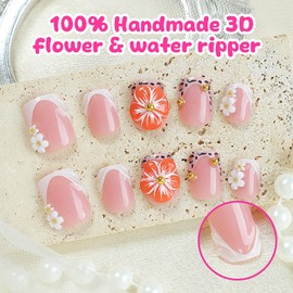 EYZOTSF Press on Nails Short Square Shaped Acrylic Extra Short Length Square False Nails with Designs Artificial Fake Nail with Charms Glue Stick ons Fingernails for Women Girls(XL10286)