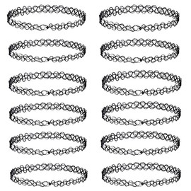 12 Piece Choker Necklace Set Henna Tattoo Stretch Elastic Jewellery Women Girls Gift, Plastic