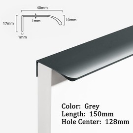 YCSJ 15 Pack Grey Cabinet Pulls, 150mm Length, Matte Concealed Edge Design with Finger-Friendly Tab Pulls for Contemporary Furniture