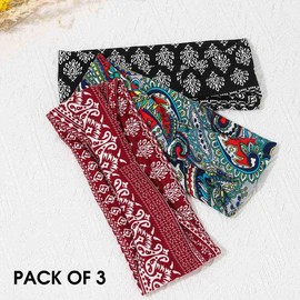 Fashband Wide Headband Flower Elastic Vintage Hair Band Yoga Turban Hair Accessories for Women and Girls (Pack of 3)