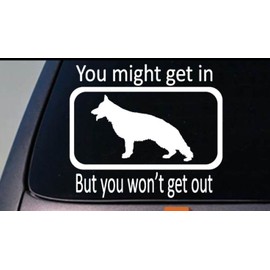 EZSTIK YOU MIGHT GET IN BUT YOU WON'T GET OUT- German Shepherd Dog 6" Decal Sticker Gsd