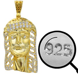 HarlemBling Solid 925 Sterling Silver - 14k Gold Plated - Real Men's Iced Jesus Piece - Great For Any Necklace