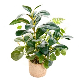Ainuowei 12.8'' Aritificial Plants Potted Faux Plants in Rustic Cement Planter Ficus Eucalyptus Boston Fern Mixed Fake Plants Greenery for Bathroom Bedroom Living Room Decoration