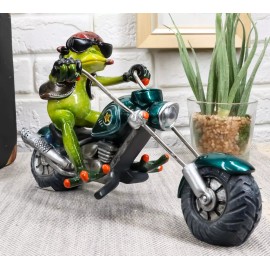 8.5"L Born To Ride Biker Frog Smoking Cigar On Blue Chopper Motorcycle Statue