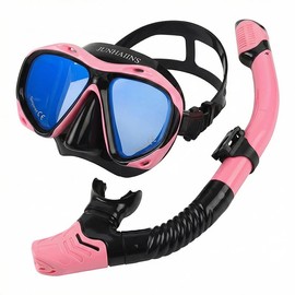 Professional Snorkel Mask with Dry Snorkel for Adults, Electroplated 180° Panoramic Wide View Anti-Fog Scuba Diving Mask Goggles, Snorkeling Gear for Adults Swimming, Diving(M3135-Pink Plated Set)