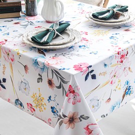 Joyfol Day Spillproof Floral Spring/Summer Indoor Tablecloth, Wrinkle Resistant Flower Table Cloth for Rectangle Tables, Picnic/Patio/Parties Outdoor Table Covers (54 X 78 Inch, Rectangular)