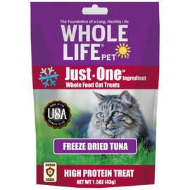 Whole Life Pet Just One Tuna - Cat Treat Or Topper - Human Grade, Freeze Dried, One Ingredient - Protein Rich, Grain Free, Made in The USA, 1.5 Ounce
