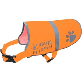 Orange Dog Safety Reflective Lightweight Vest with Leash Hole 5 Sizes - Snap Lock Buckle Straps, High Visibility for Outdoor Activity Day and Night, Keep Your Dog Safe from Cars & Hunting Accidents