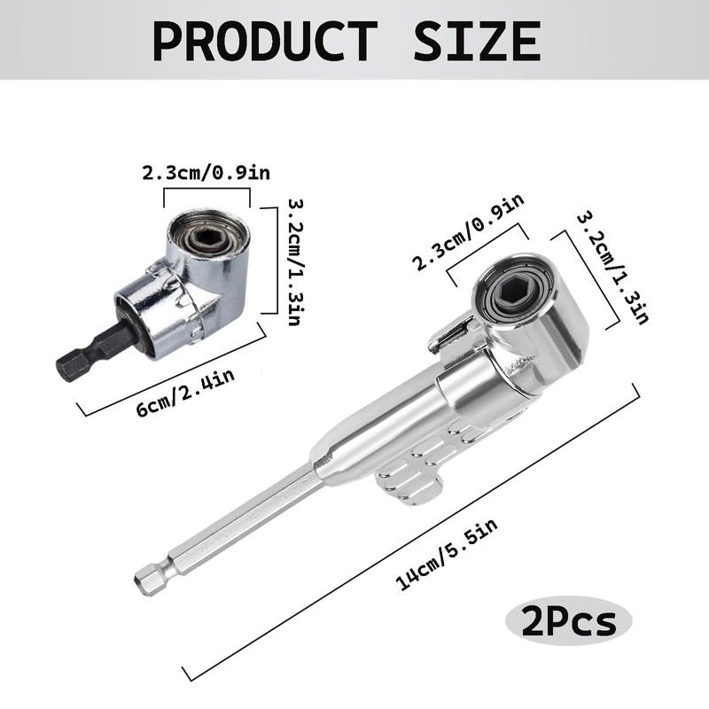 2 Pcs Right Angle Drill Attachment, 105 Degree 1/4 Right