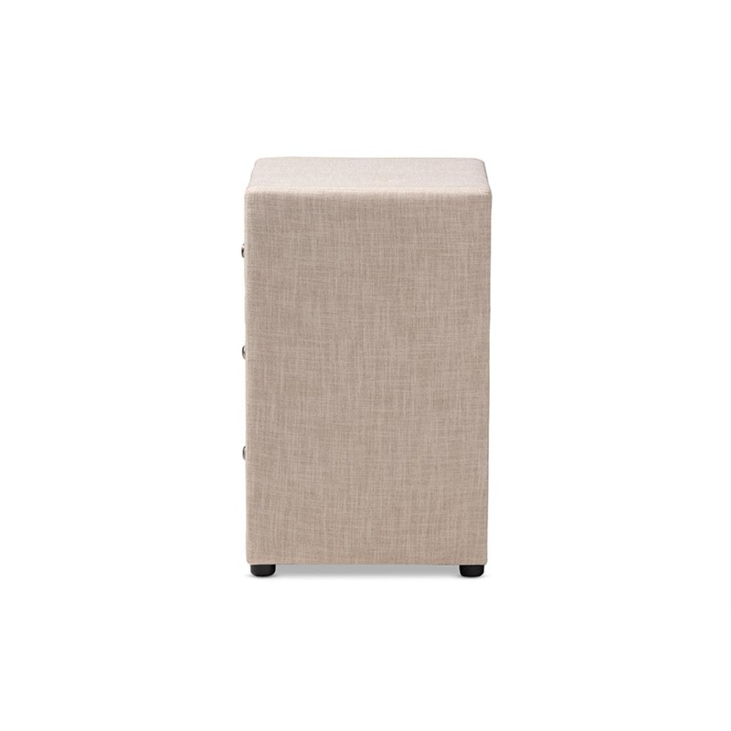 Baxton Studio Tessa 3 Drawer Fabric Upholstered Nightstand in Beige
