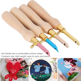 MOUMOUTEN Wooden Handle Punch Needle, 4 Pieces Punch Needle Embroidery Pen Wooden Handle Embroidery Punch Needle Pen Stitching Tool for Sewing Weaving DIY Threader Craft