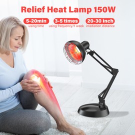 Infrared Light Heat Lamp, Near Red Light Therapy for Body Muscle Joint Pain Relieve 150W Bulb with Adjustable Stand, Timer