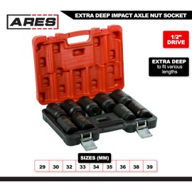 ARES 12066-9-Piece Axle Nut Socket Set - 29-39mm Axle Nut Sockets - 12 Point Sockets - Extra Deep 1/2-Inch Drive Impact Socket for Easy Removal of Axle Shaft Nuts