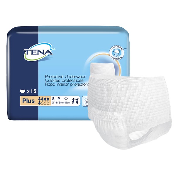 TENA Plus Breathable Underwear, Incontinence, Disposable, Moderate Absorbency, Small, 15 Count