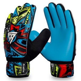 BeingFit Professional Goalie Gloves - Red/Blue/Yellow Fluorescent - Sizes from 4 Years to Adult - Heavy Duty & Grip Enhanced Design (Size 4 suitable for 6-9 Years, Blue)