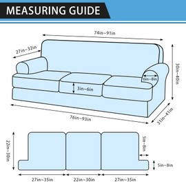 Pfrstuv 4-Piece T Cushion Sofa Slipcover - Leather Look Couch Cover for 3-Cushion Furniture - Stretch Protector With Individual Seat Covers - Washable, Light Grey