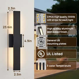 JOKAONOTL Upgraded 23.6in Black Long Modern LED Outdoor Wall Lights 3000K 4000K 5000K Dimmable Exterior Wall Sconce Outside Light fixtures for House Garage Front Door