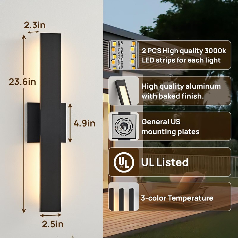 JOKAONOTL Upgraded 23.6in Black Long Modern LED Outdoor Wall Lights