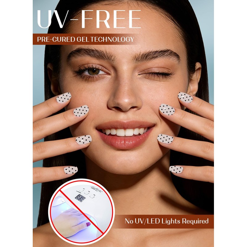 Gel Nail Strips 44Pcs, No UV Light Needed Gel Stickers,