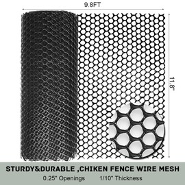 Plastic Chicken Wire Fencing 12'' x 10ft Black Chicken Wire Mesh Fence Poultry Netting for Crafts, Plastic Garden Fencing, Floral Chicken Wire